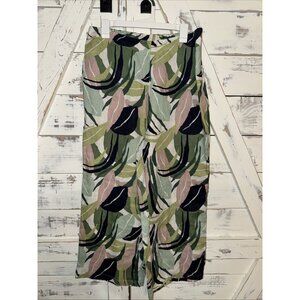 Tahari 100% Linen Pants Women’s XL Tropical Leaf Wide Leg High Rise Pockets